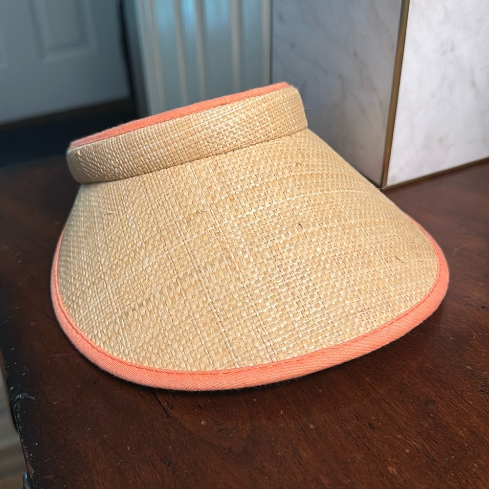 Kooringal Ladies Raffia Visor 100% Raffia Coral Terry Cloth Trim.